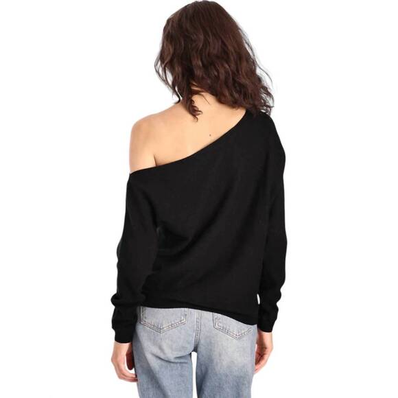NEW MINNIE ROSE cashmere off the shoulder sweater in black - Picture 4 of 5